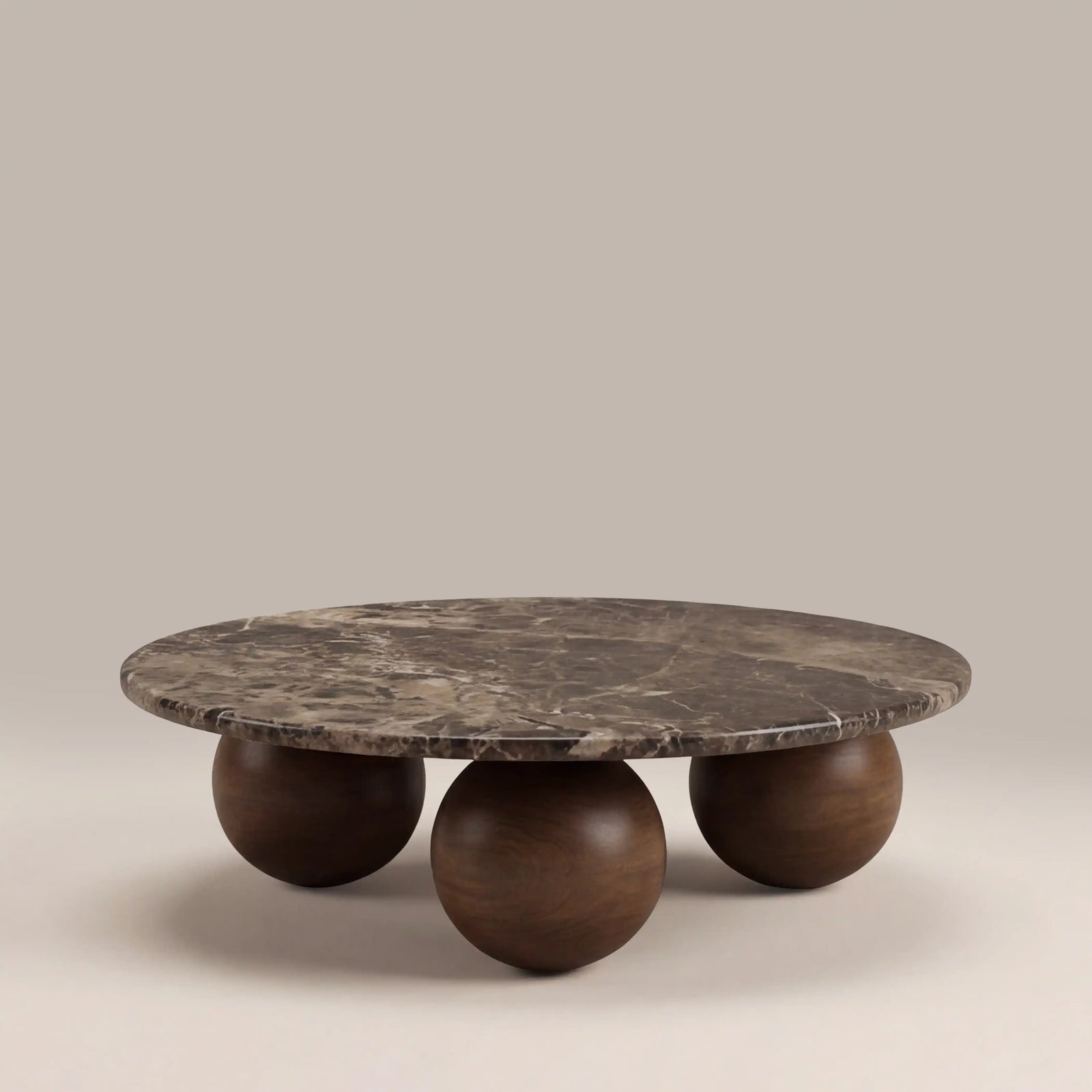 Akira Round Coffee Table | Emperador Brown Honed Marble & Walnut