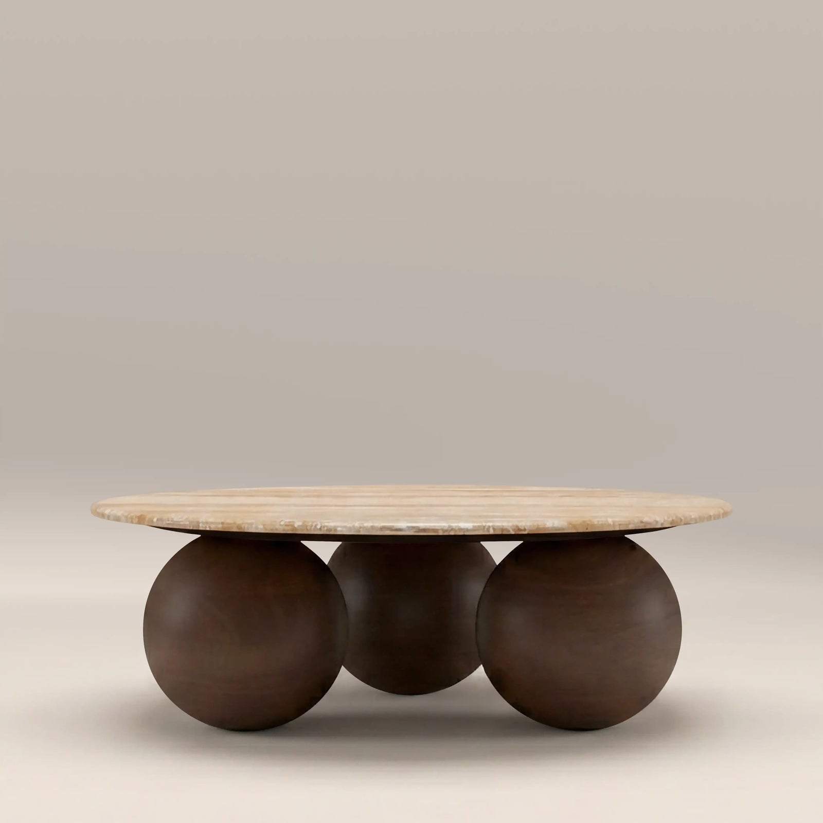 Akira Round Coffee Table | Natural Travertine & Walnut