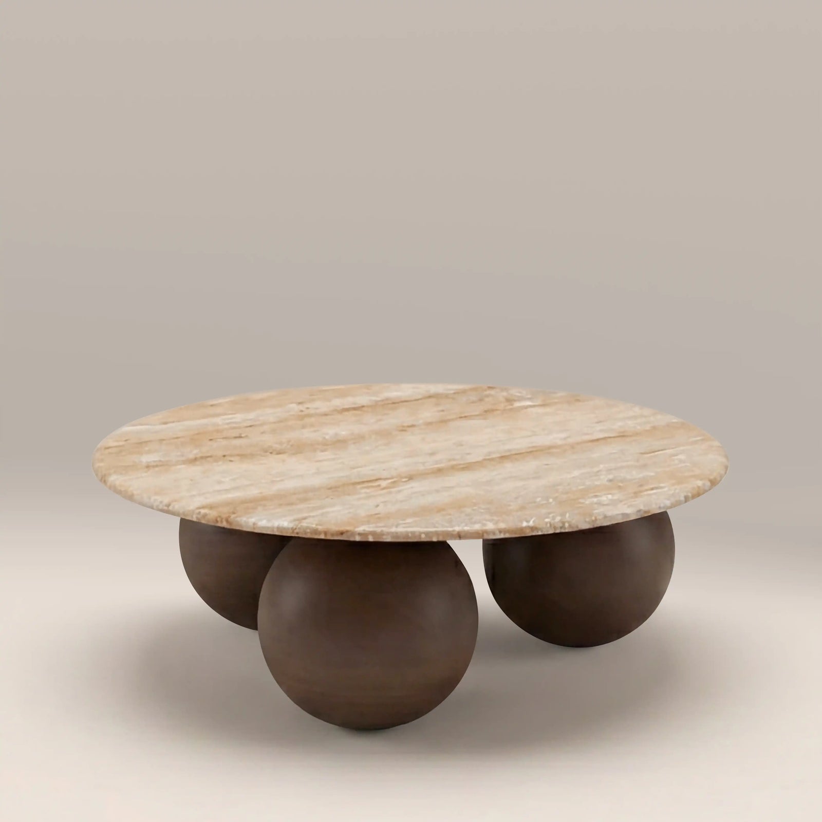 Akira Round Coffee Table | Natural Travertine & Walnut