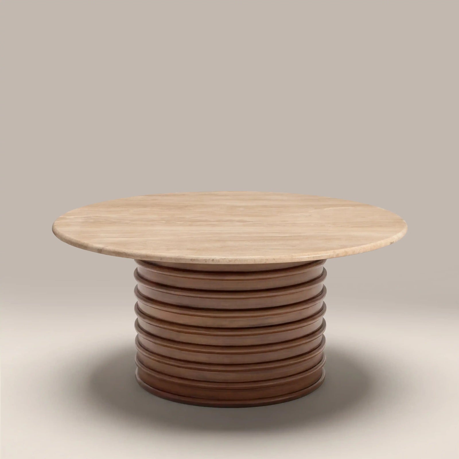 Dita Round Coffee Table | Natural Travertine & Walnut