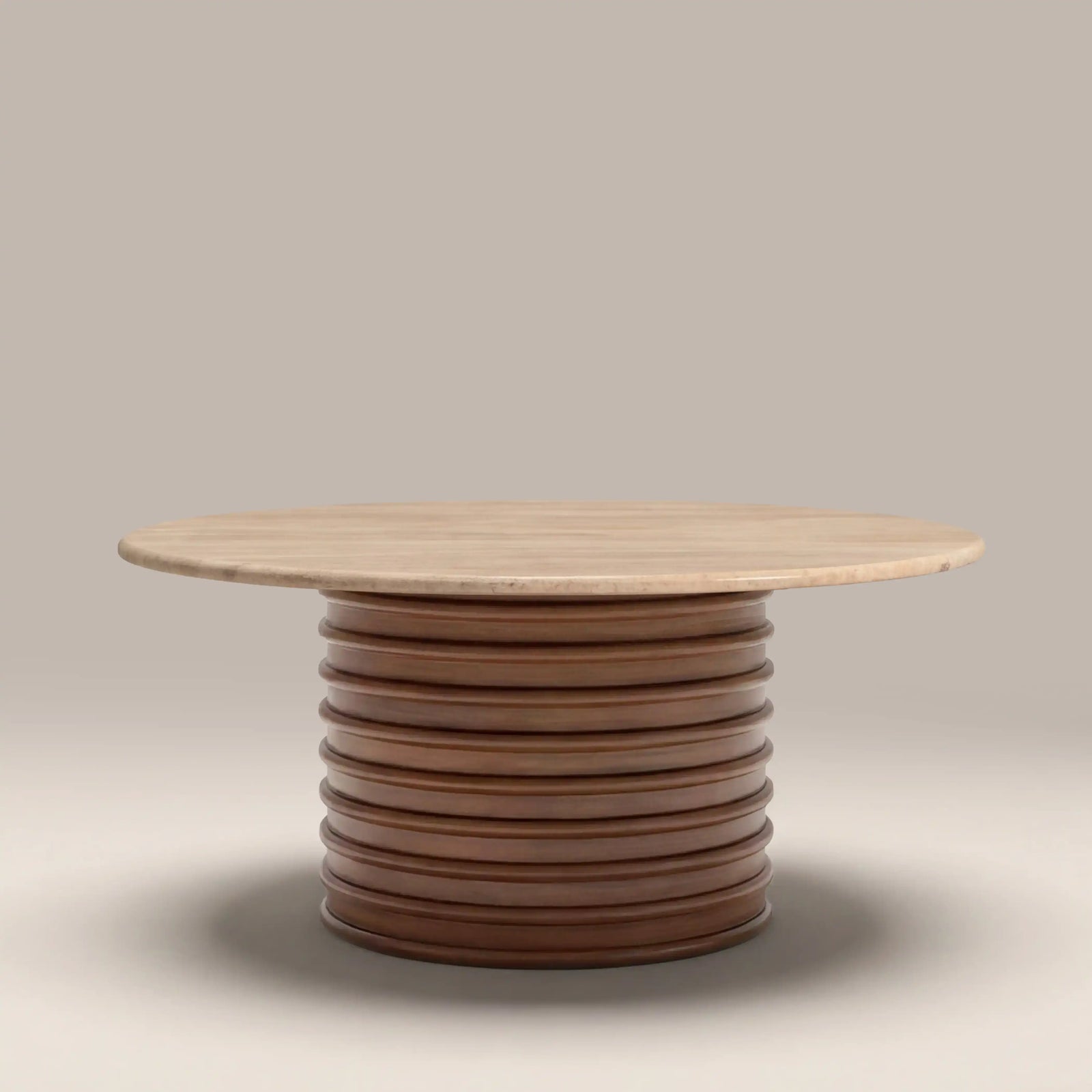 Dita Round Coffee Table | Natural Travertine & Walnut