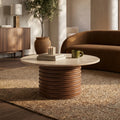 Dita Round Coffee Table | Natural Travertine & Walnut