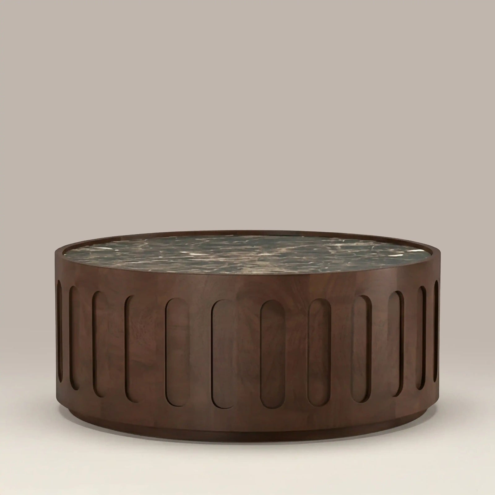 Juno Round Coffee Table | Emperador Brown Honed Marble & Walnut