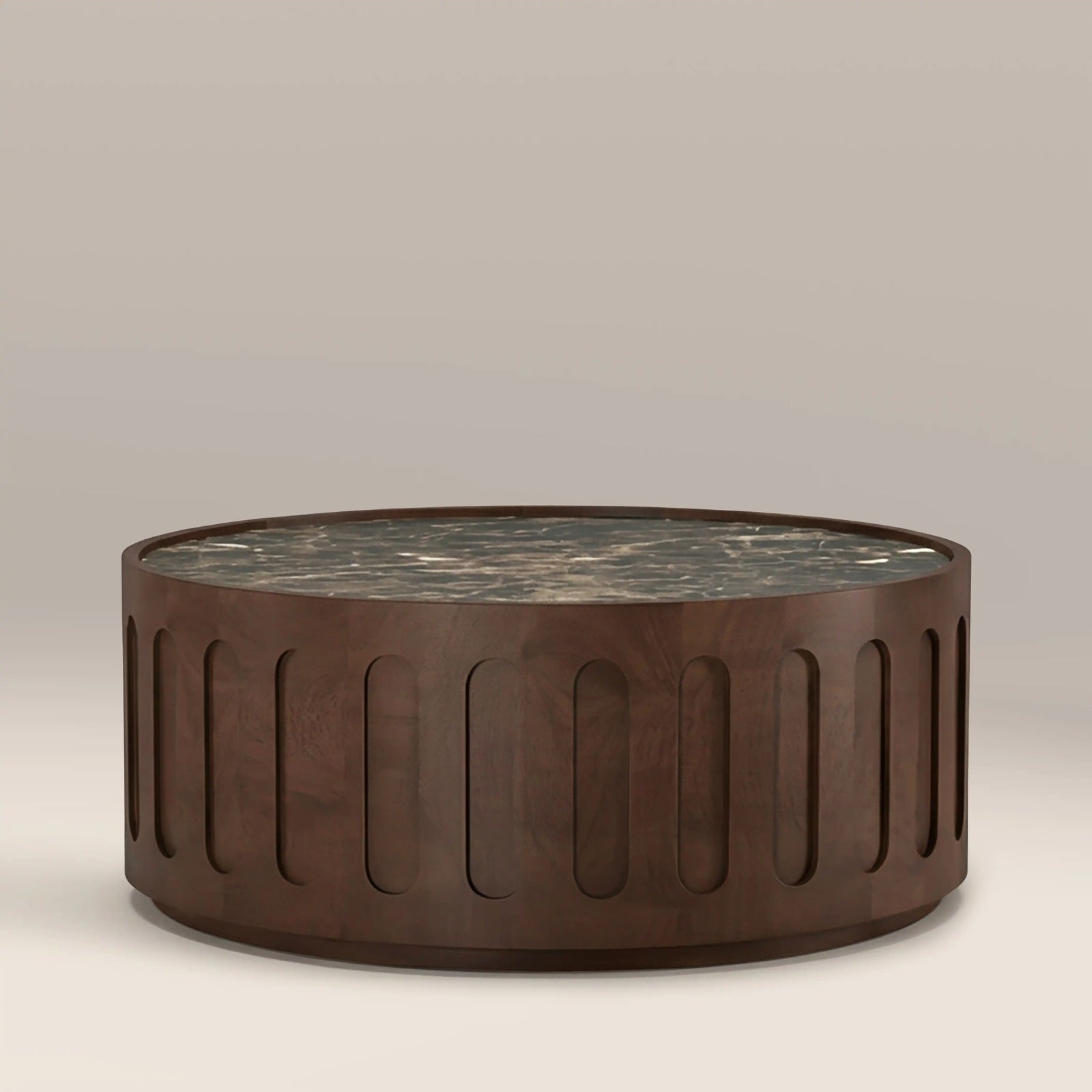 Juno Round Coffee Table | Emperador Brown Honed Marble & Walnut