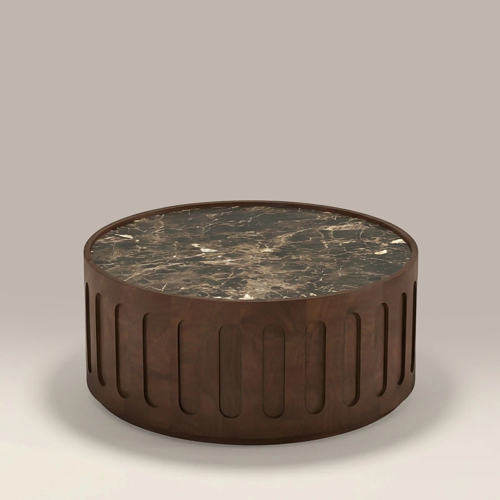 Juno Round Coffee Table | Emperador Brown Honed Marble & Walnut
