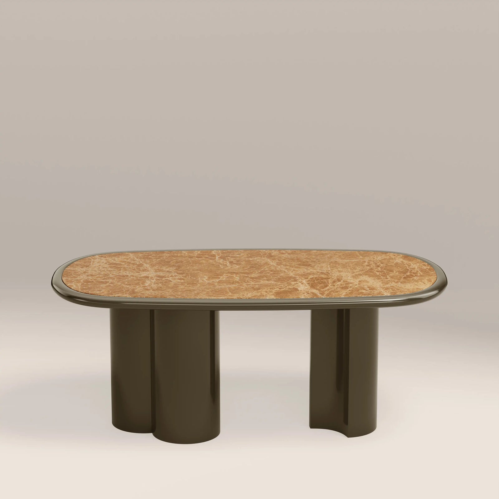Carson 6 Seat Rectangle Dining Table |  Cappuccino Marble & High Gloss Clay Green