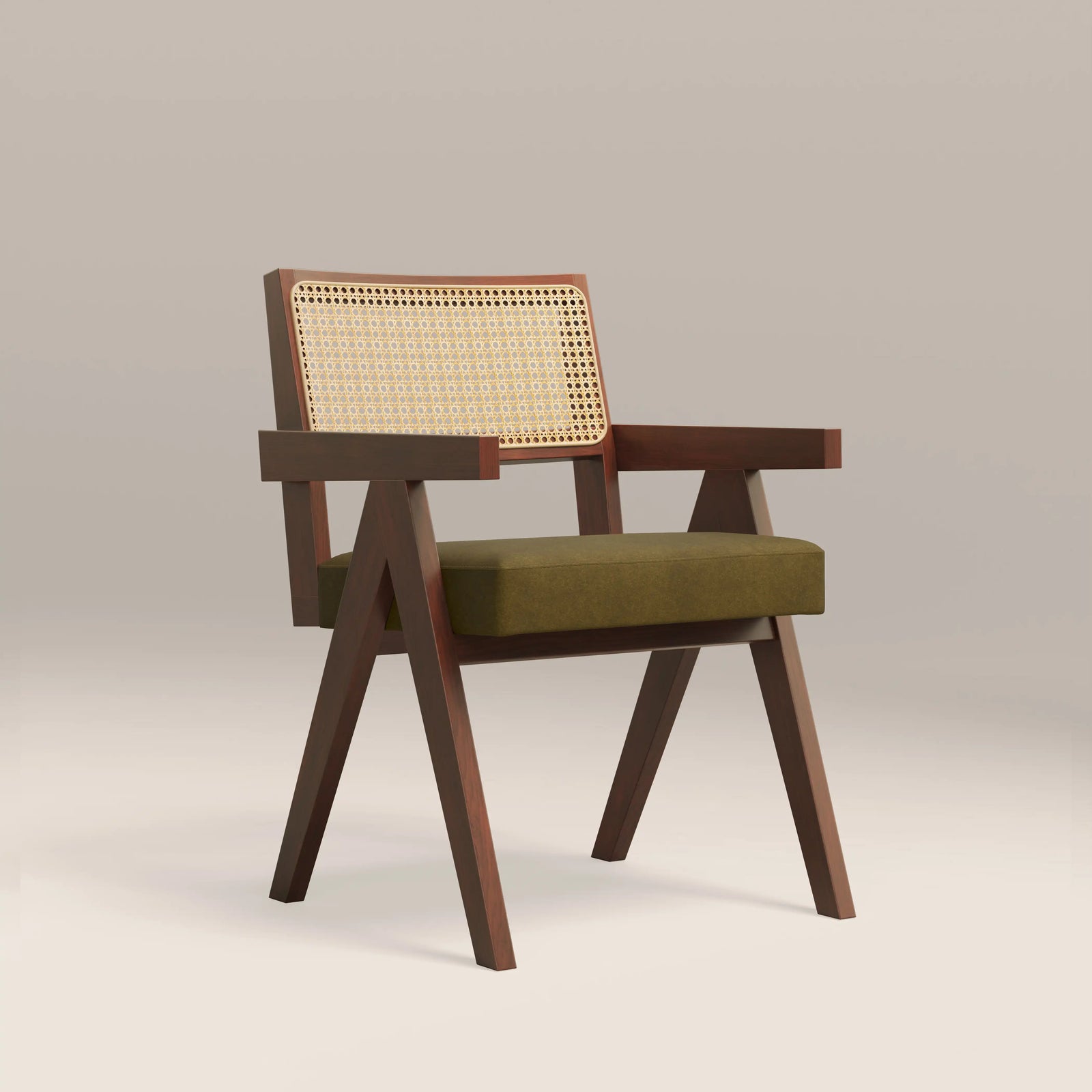 Cary Wooden Carver Dining Chair | Moss Green Sustainable Mohair Velvet & Walnut