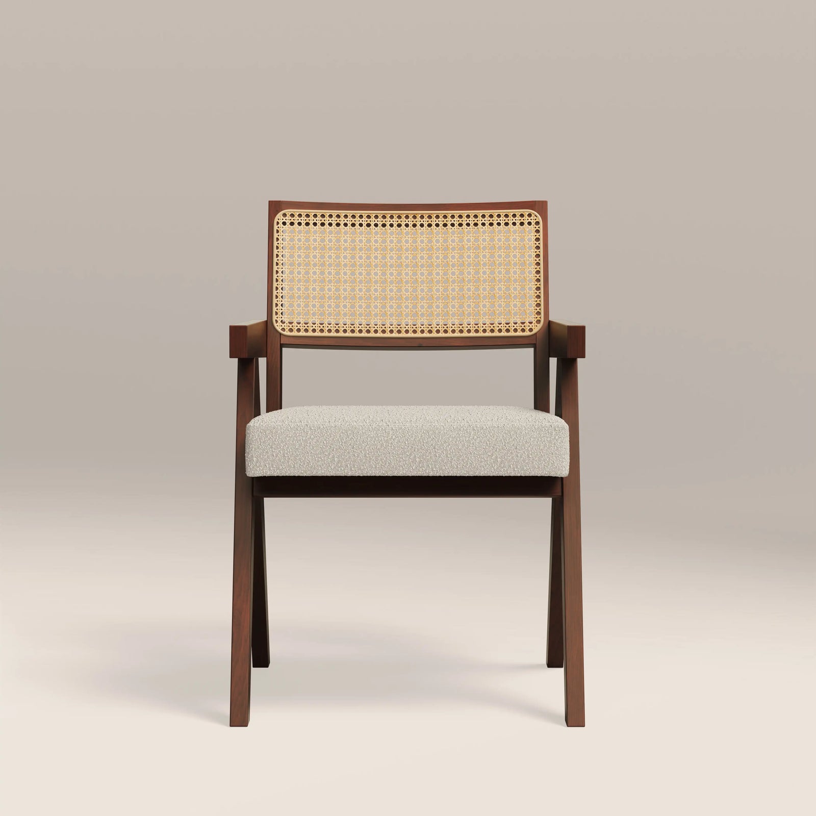 Cary Wooden Carver Dining Chair | Speckled Stone Sustainable Boucle & Walnut
