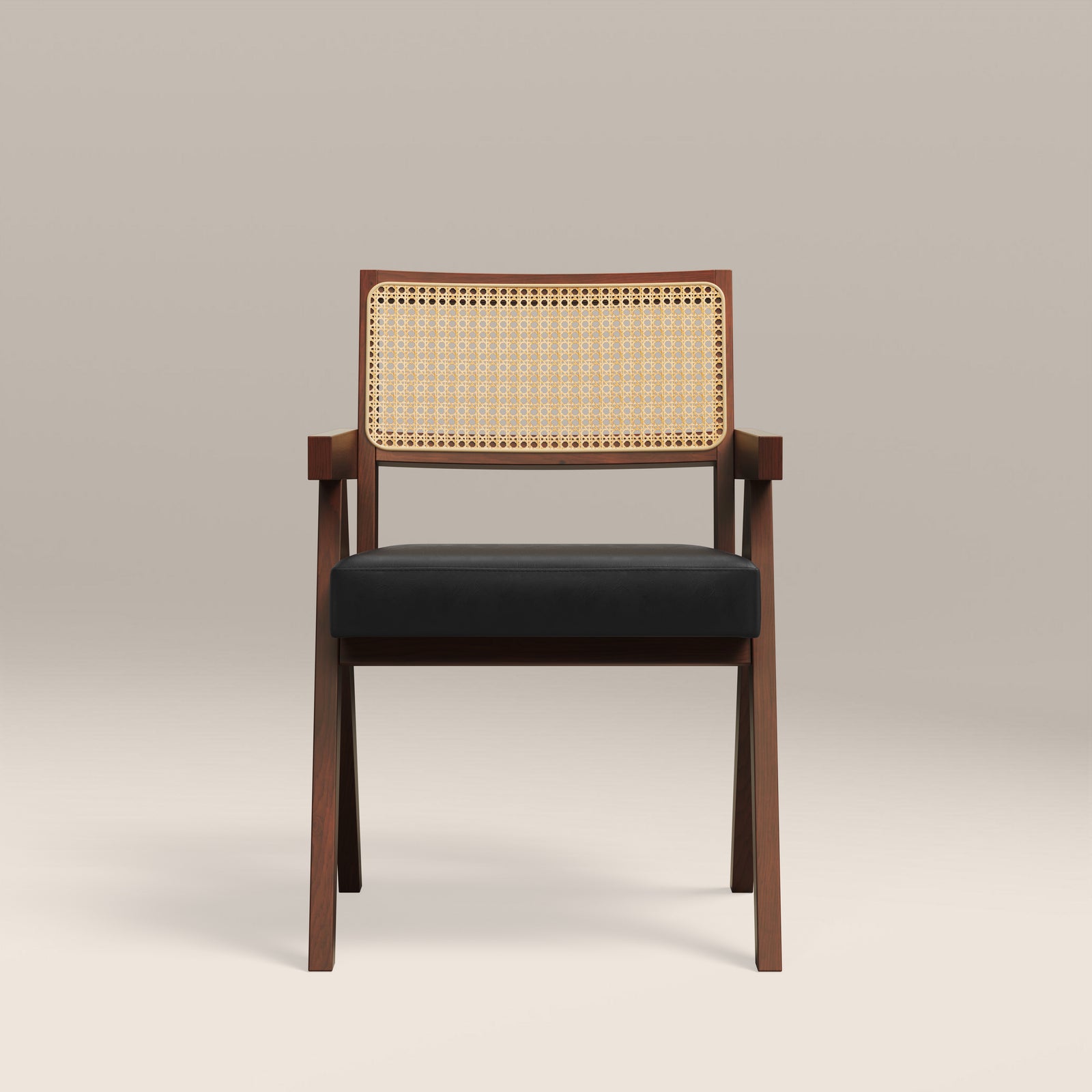 Cary Wooden Carver Dining Chair | Vintage Black Faux Leather & Walnut