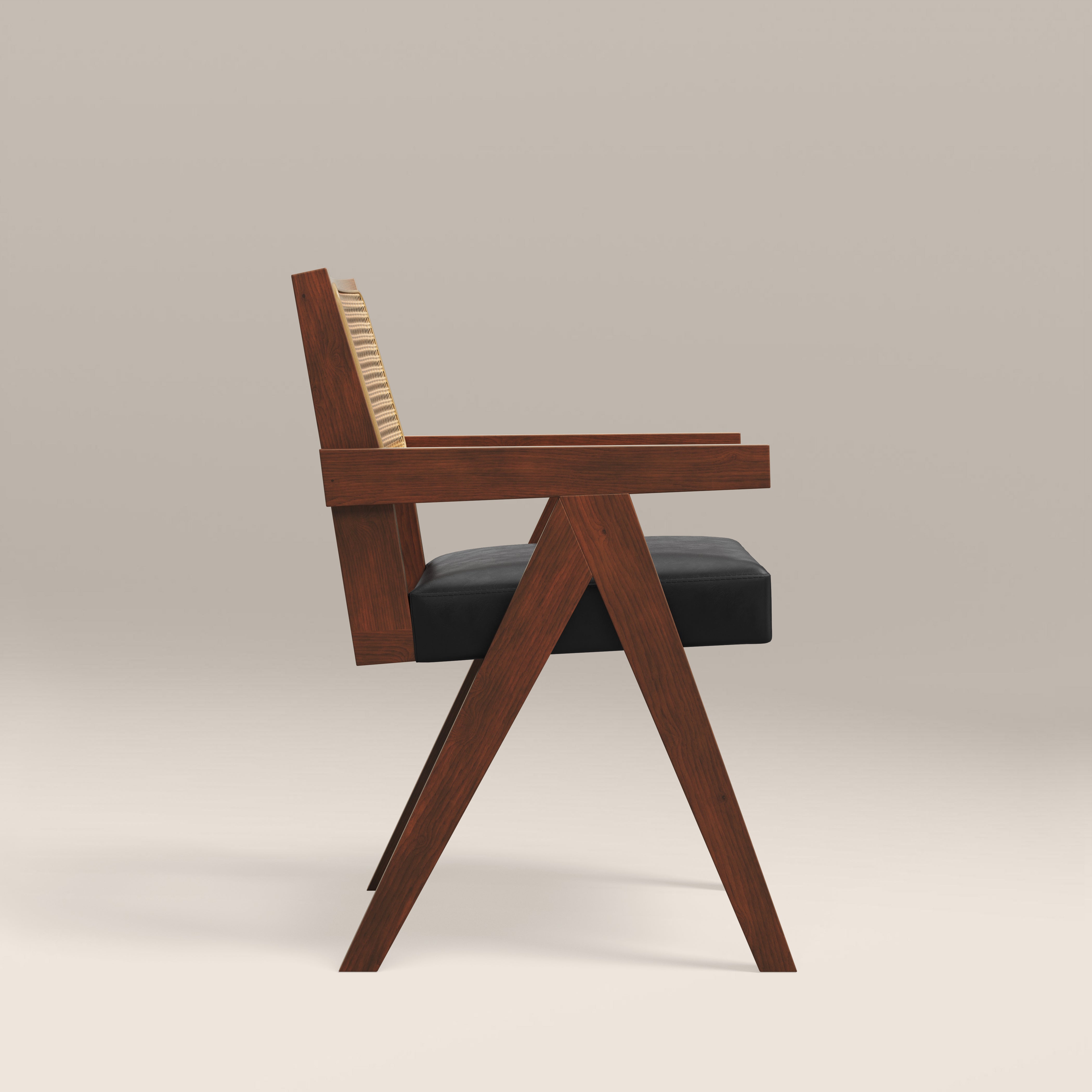 Cary Wooden Carver Dining Chair | Vintage Black Faux Leather & Walnut