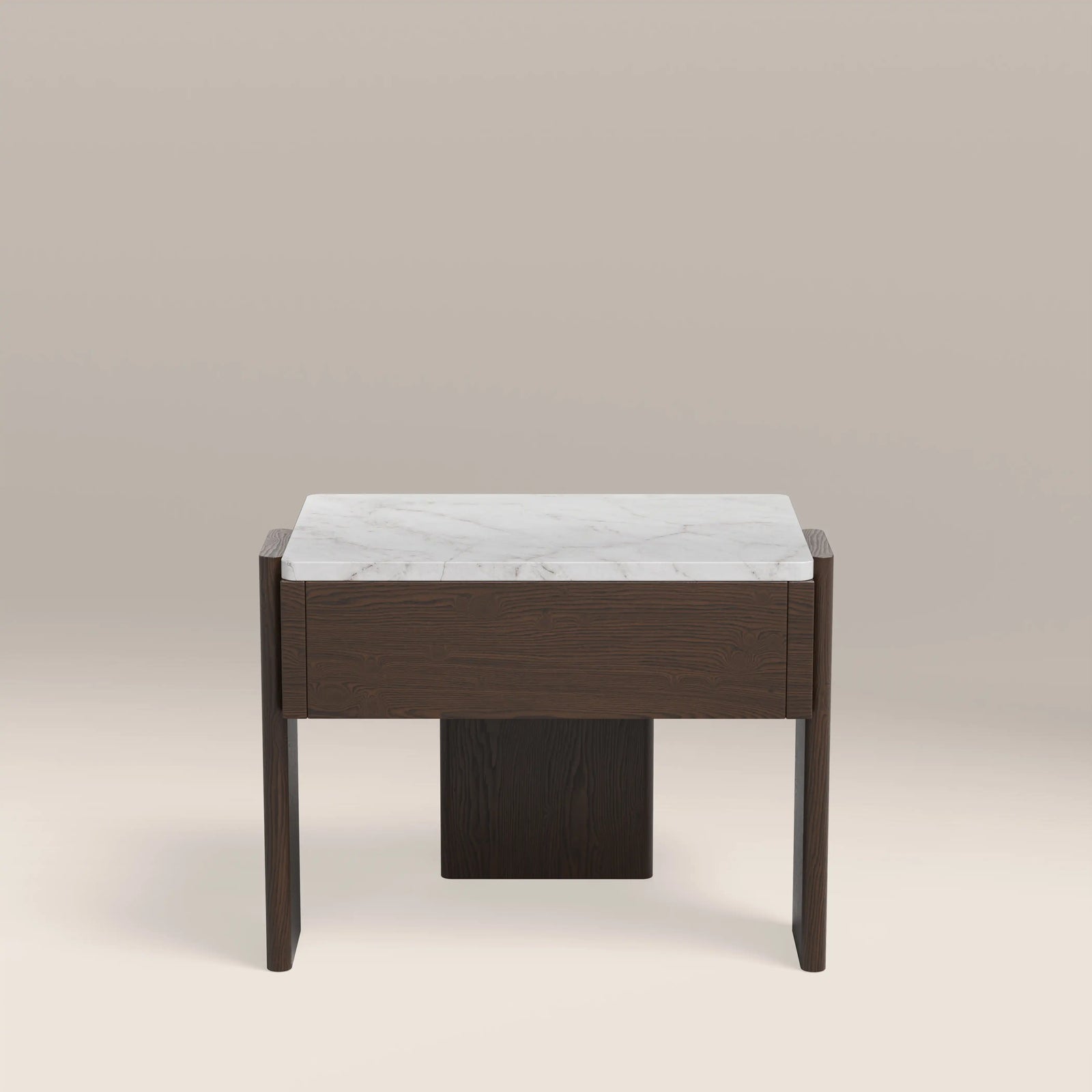 Conan Wooden 1 Drawer Bedside Table | Cappuccino Marble & Dark Walnut