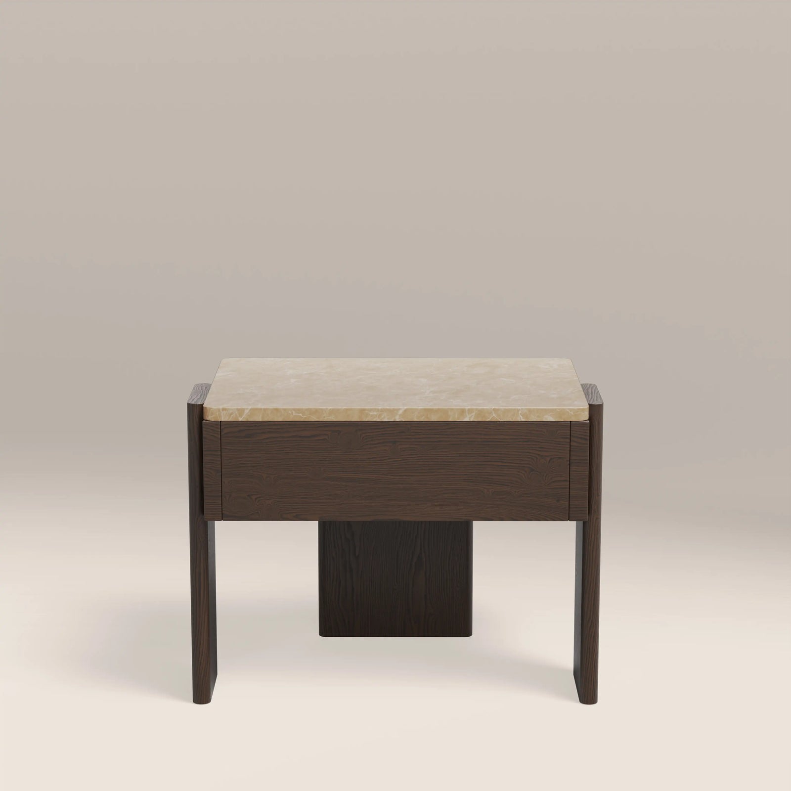 Conan Wooden 1 Drawer Bedside Table | Cappuccino Marble & Dark Walnut