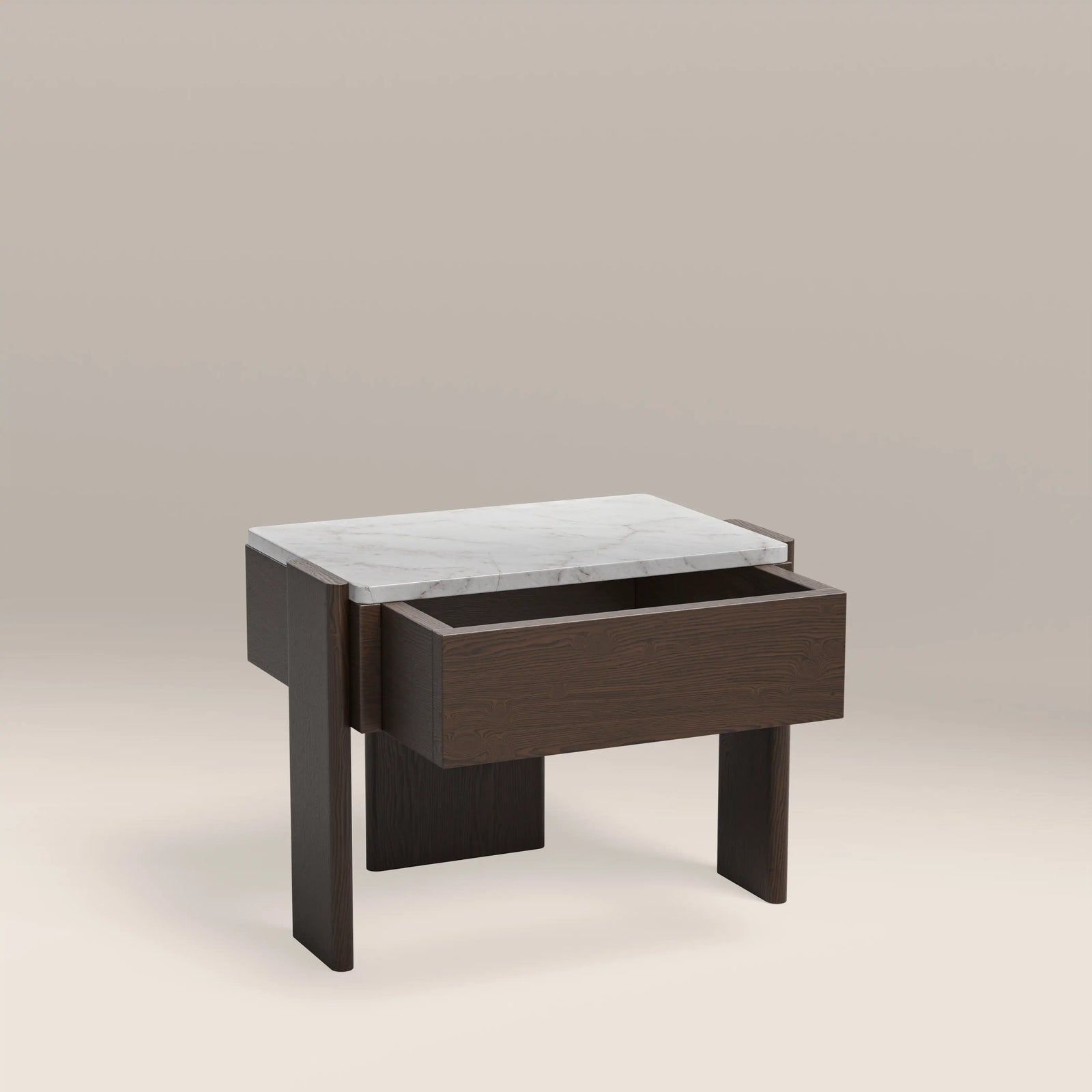 Conan Wooden 1 Drawer Bedside Table | Cappuccino Marble & Dark Walnut