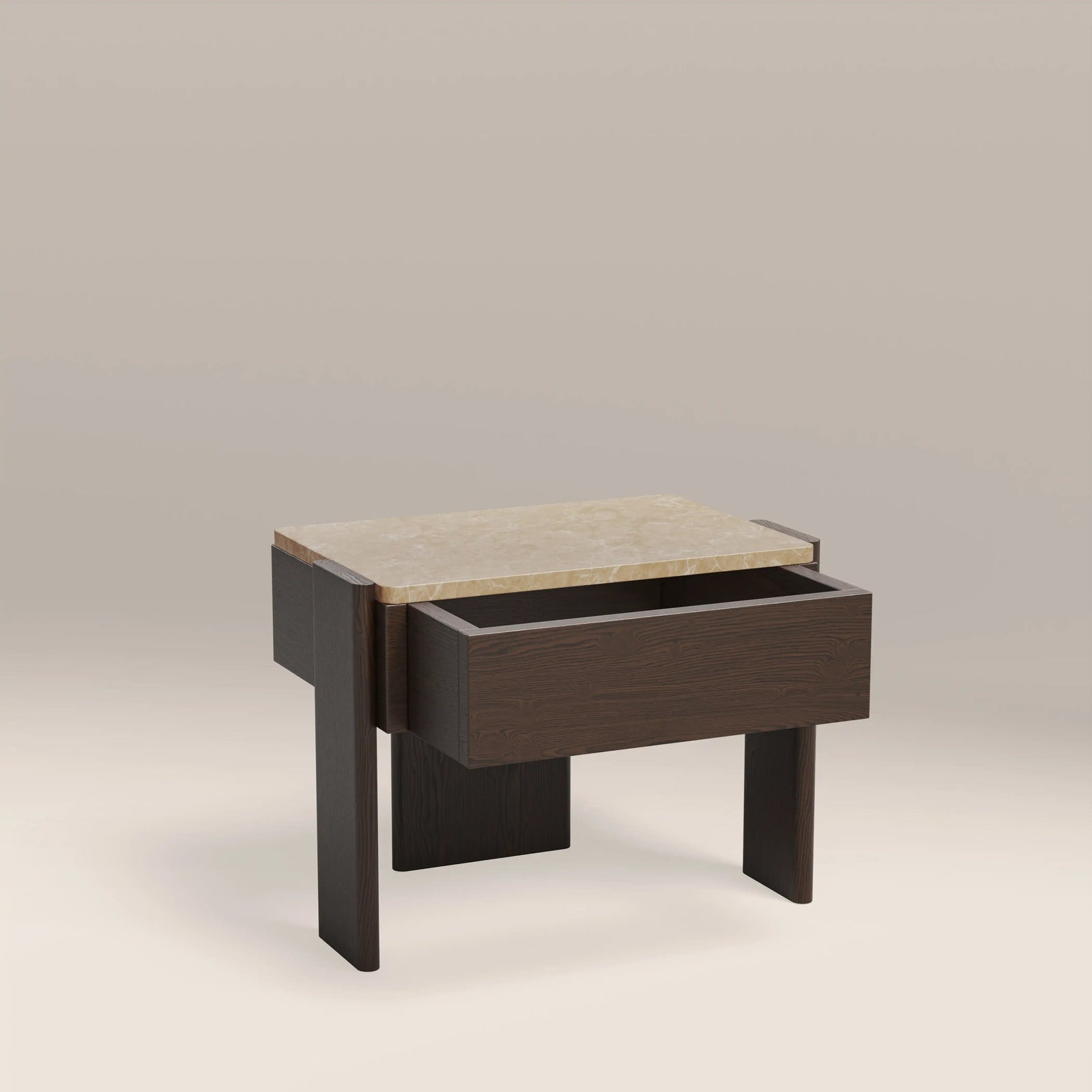 Conan Wooden 1 Drawer Bedside Table | Cappuccino Marble & Dark Walnut