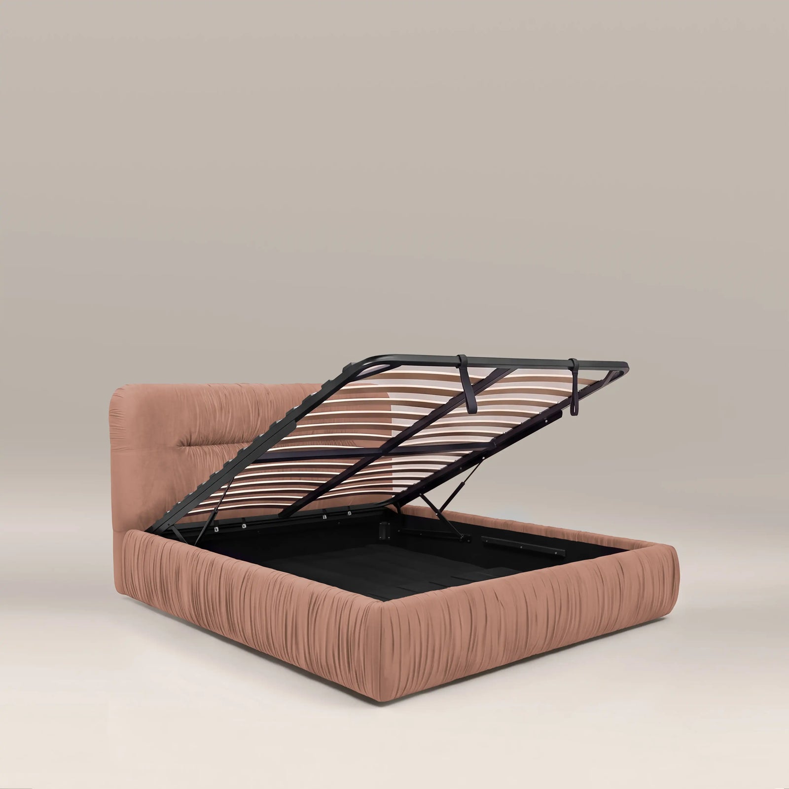 Bronte Ottoman Storage Double Bed | Blush Pink Sustainable Velvet