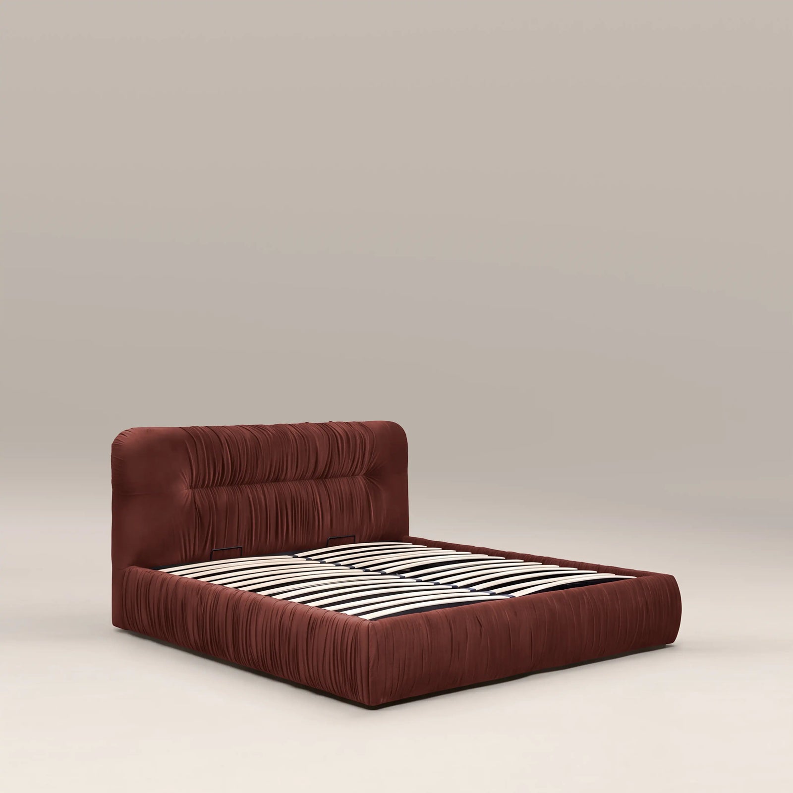 Bronte Ottoman Storage Double Bed | Rust Red Sustainable Velvet
