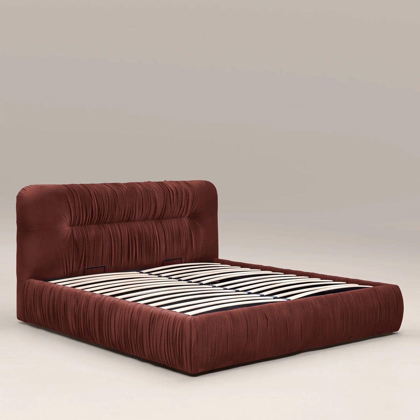 Bronte Ottoman Storage Super King Bed | Rust Red Sustainable Velvet