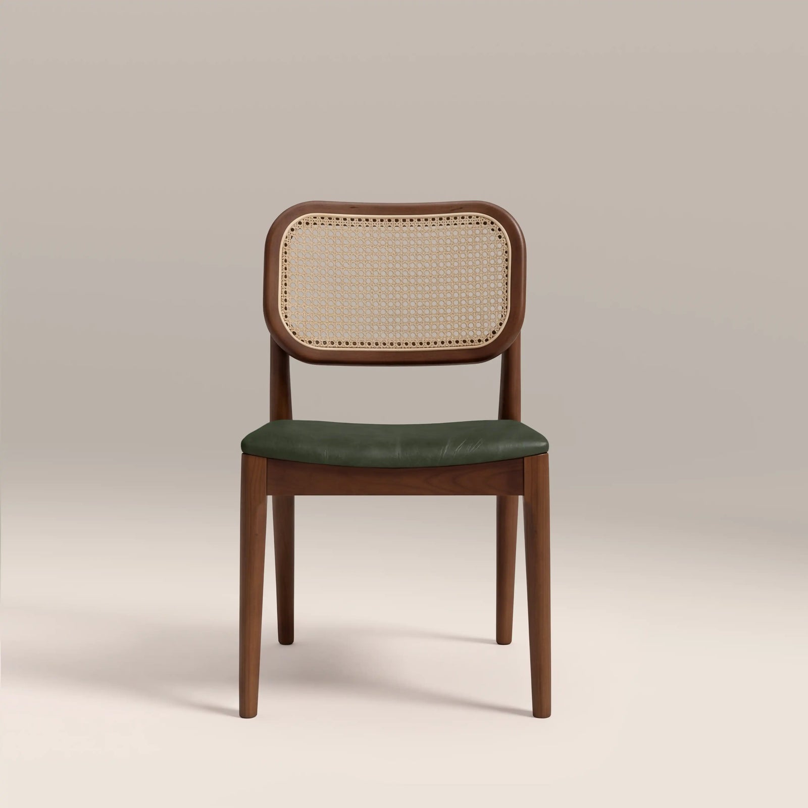 Burford Wooden Dining Chair | Vintage Green Faux Leather & Walnut