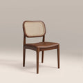 Burford Wooden Dining Chair | Vintage Tan Faux Leather & Walnut