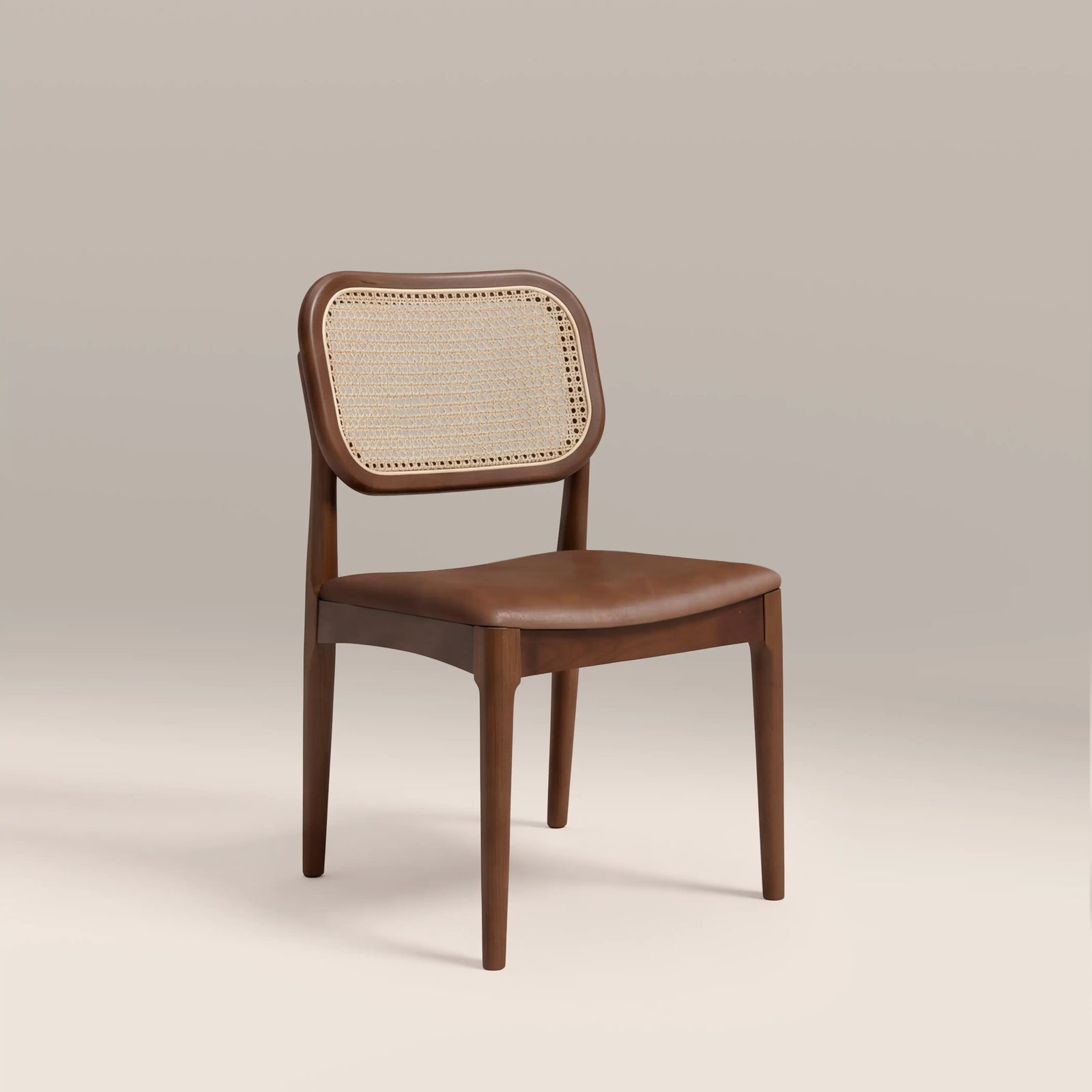 Burford Wooden Dining Chair | Vintage Tan Faux Leather & Walnut