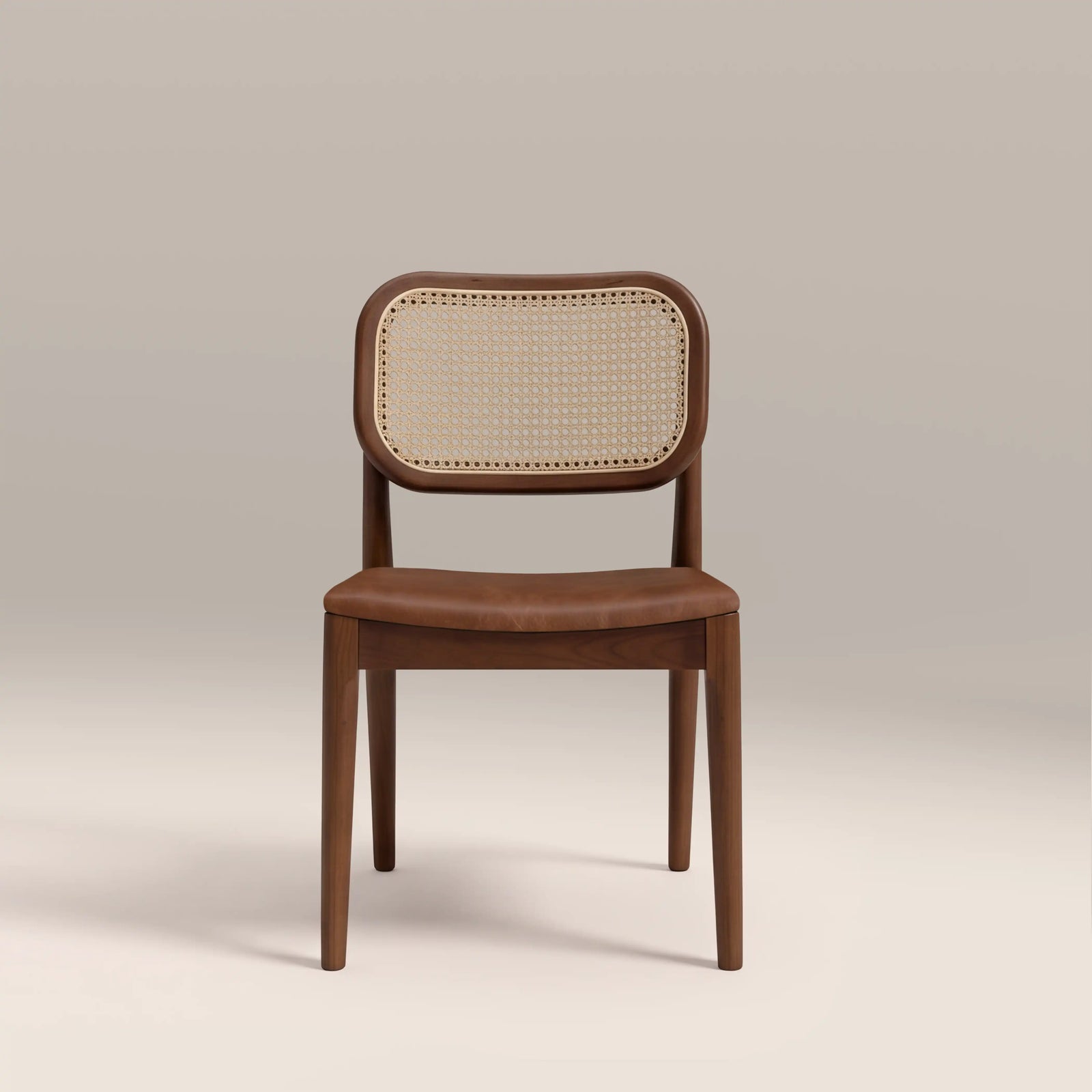 Burford Wooden Dining Chair | Vintage Tan Faux Leather & Walnut