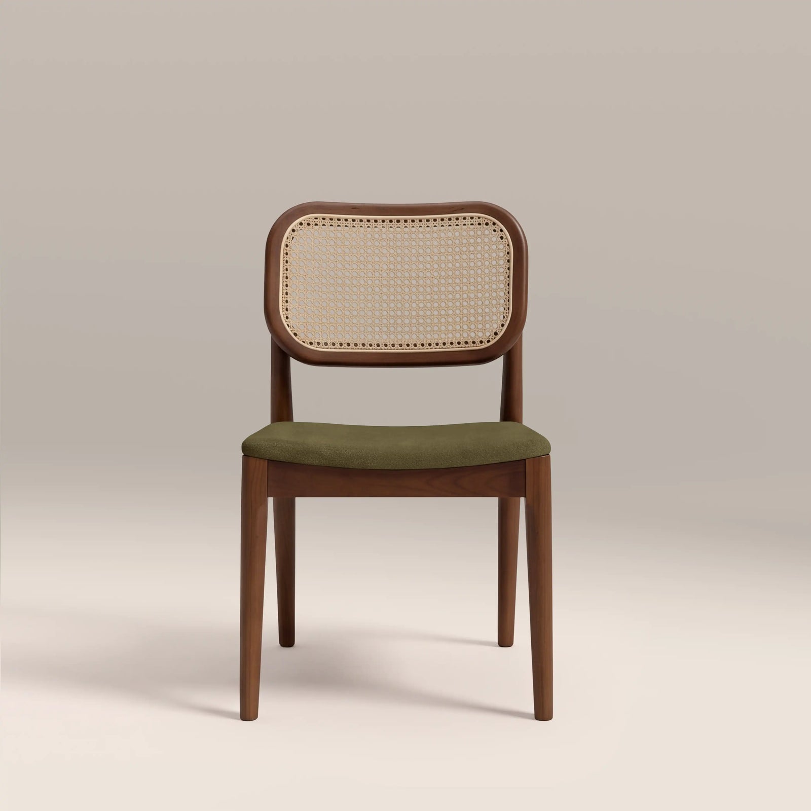 Burford Wooden Dining Chair | Moss Green Sustainable Mohair Velvet & Walnut