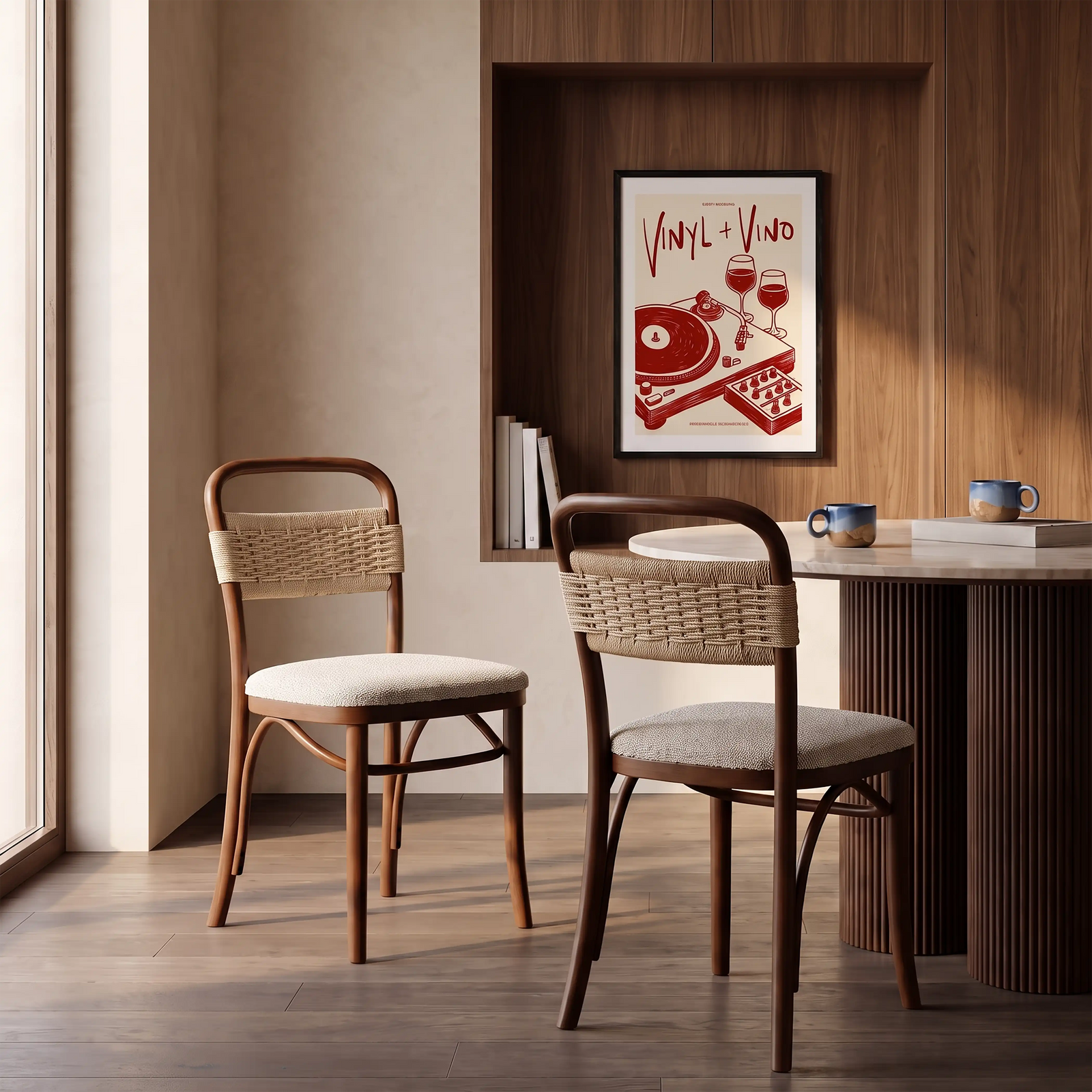 Daisy Wooden Dining Chair | Speckled Stone Sustainable Boucle & Walnut
