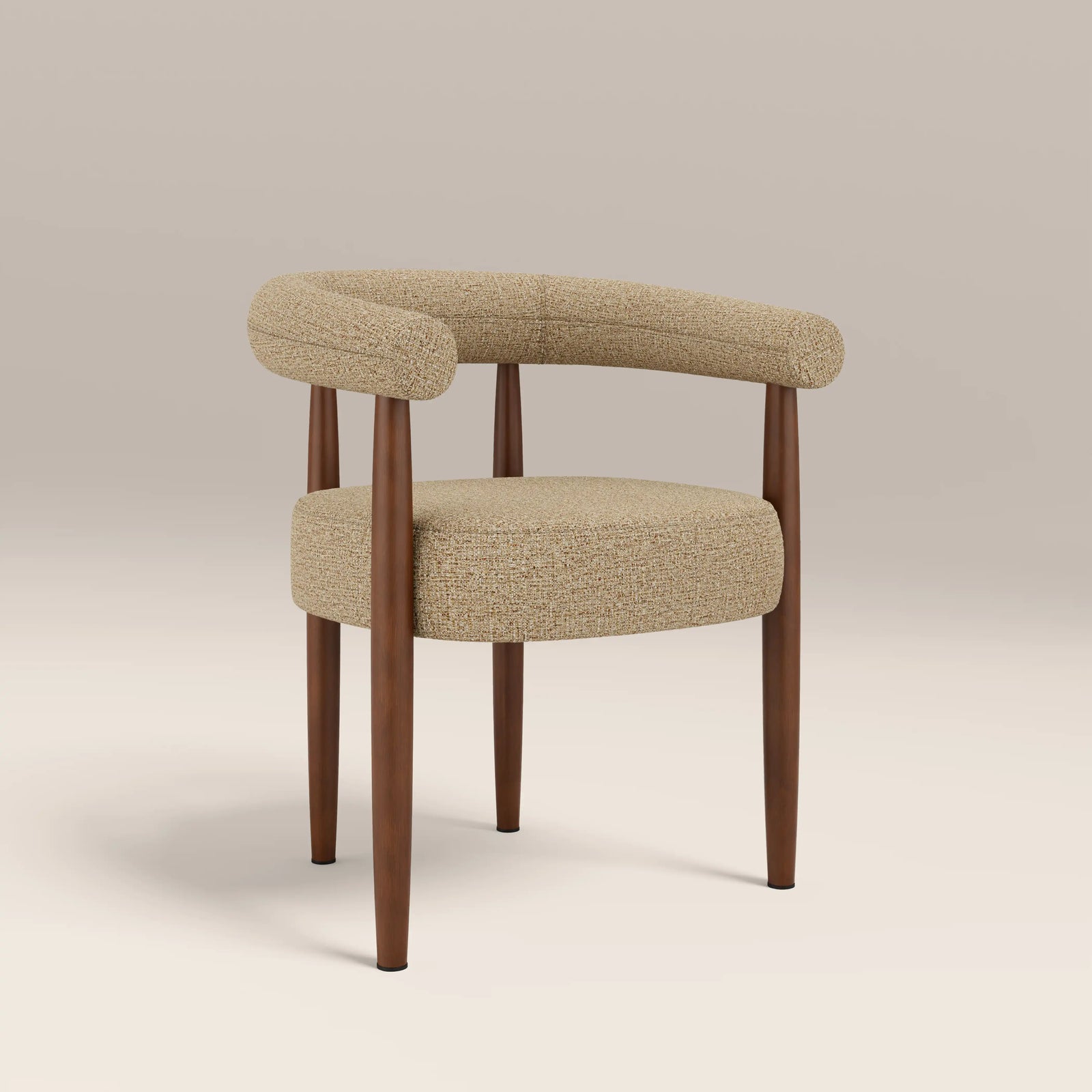 Elan Carver Dining Chair | Speckled Latte Boucle & Walnut