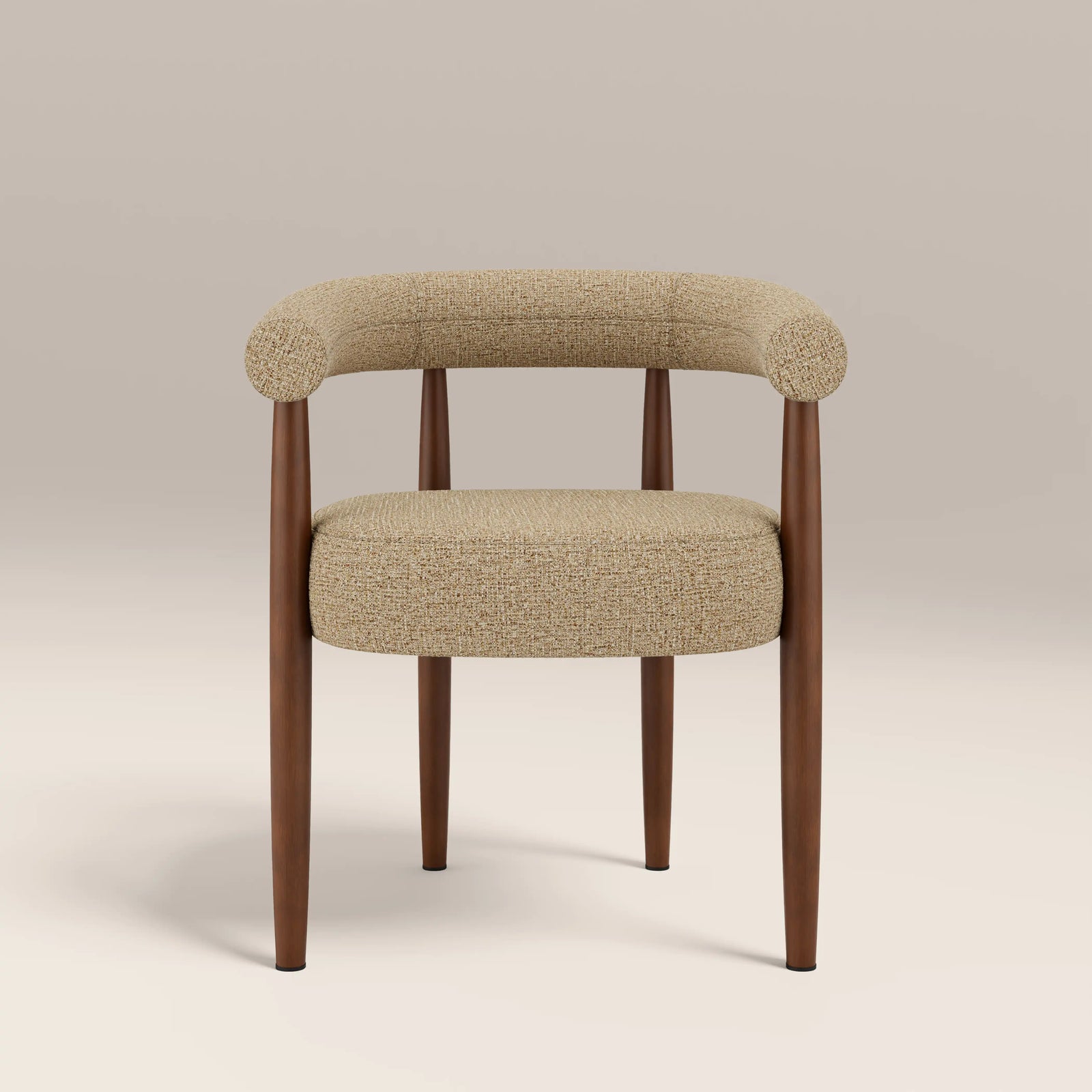 Elan Carver Dining Chair | Speckled Latte Boucle & Walnut