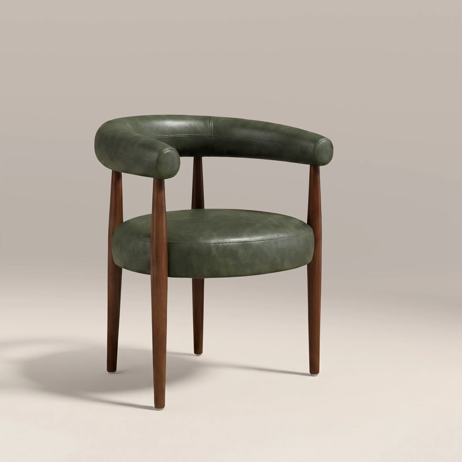 Elan Carver Dining Chair | Vintage Green Faux Leather & Walnut