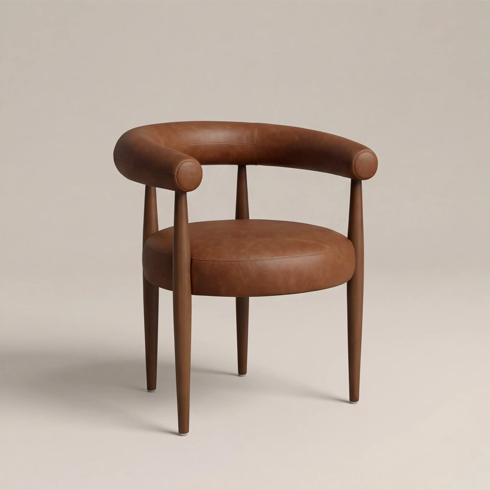 Elan Carver Dining Chair | Vintage Tan Faux Leather & Walnut