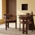 Hallie Wooden Carver Dining Chair | Ochre Maze Patterned Fabric & Walnut