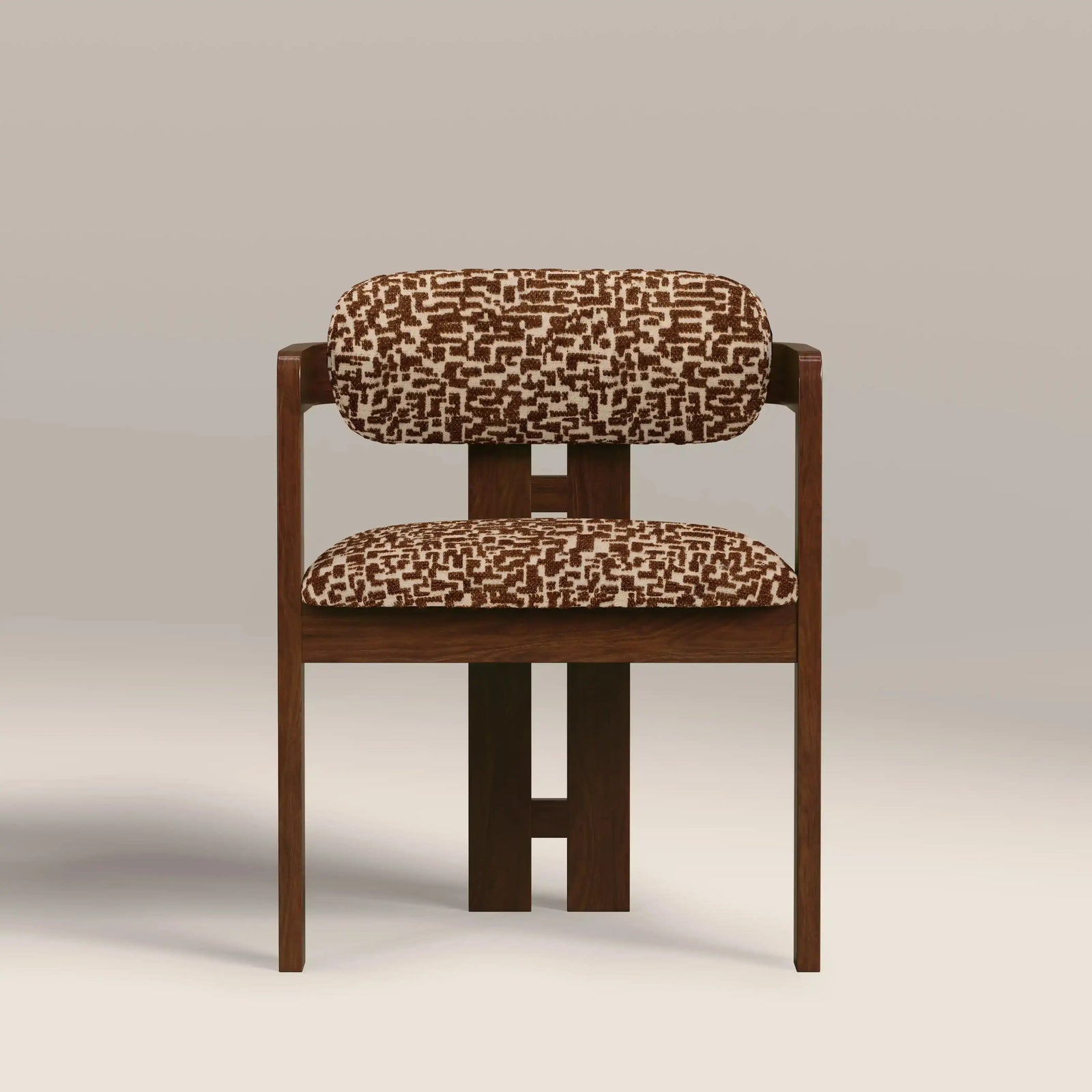 Hallie Wooden Carver Dining Chair | Ochre Maze Patterned Fabric & Walnut