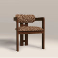 Hallie Wooden Carver Dining Chair | Ochre Maze Patterned Fabric & Walnut