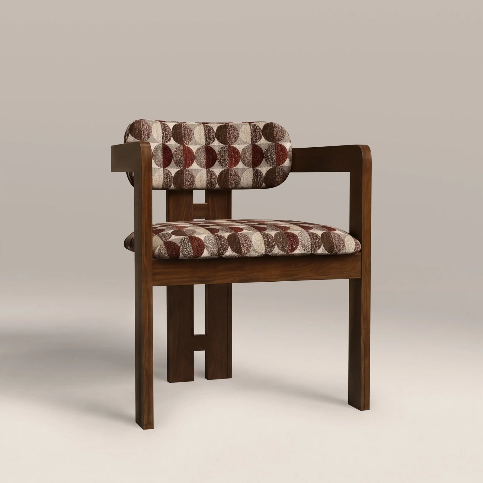 Hallie Wooden Carver Dining Chair | Multicolour Orbis Patterned Fabric & Walnut