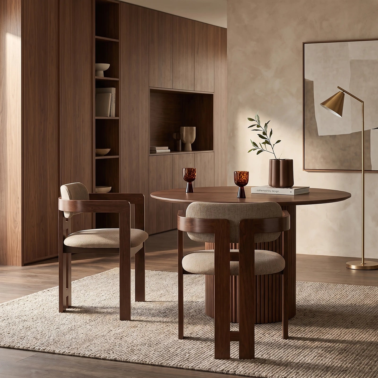 Hallie Wooden Carver Dining Chair | Latte Sustainable Fabric & Walnut