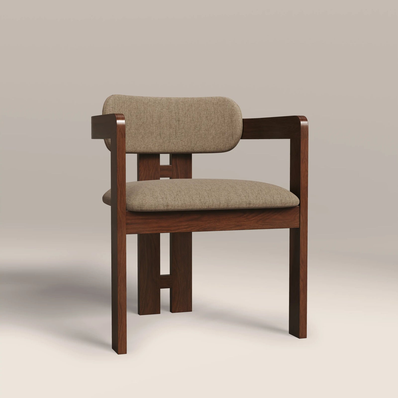 Hallie Wooden Carver Dining Chair | Latte Sustainable Fabric & Walnut