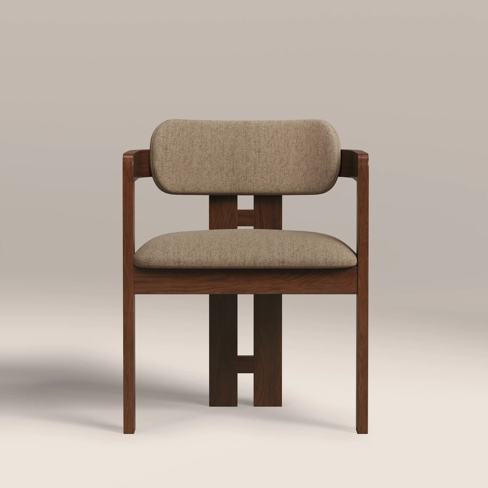 Hallie Wooden Carver Dining Chair | Latte Sustainable Fabric & Walnut