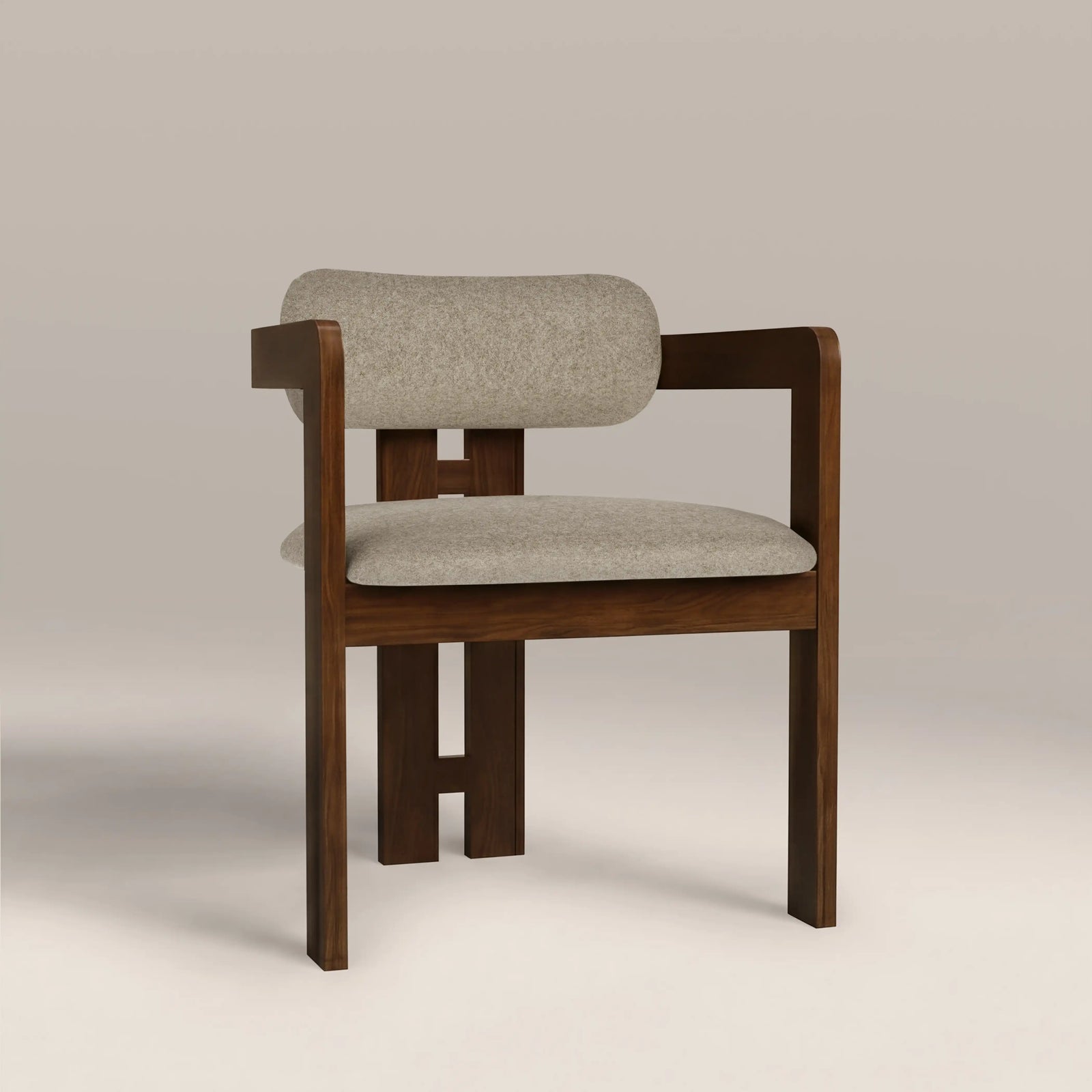 Hallie Wooden Carver Dining Chair | Soft Barley Sustainable Mohair Velvet & Walnut