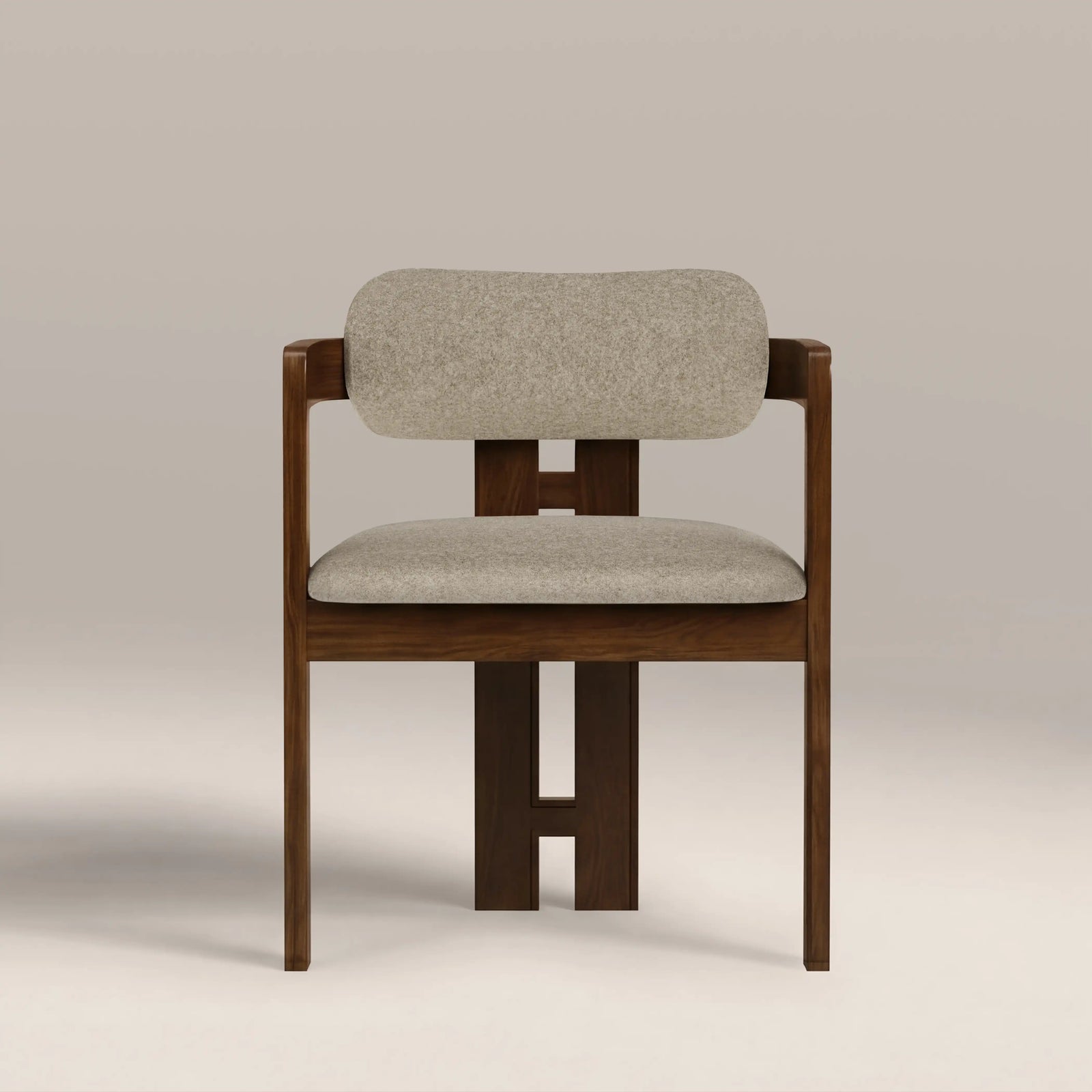 Hallie Wooden Carver Dining Chair | Soft Barley Sustainable Mohair Velvet & Walnut