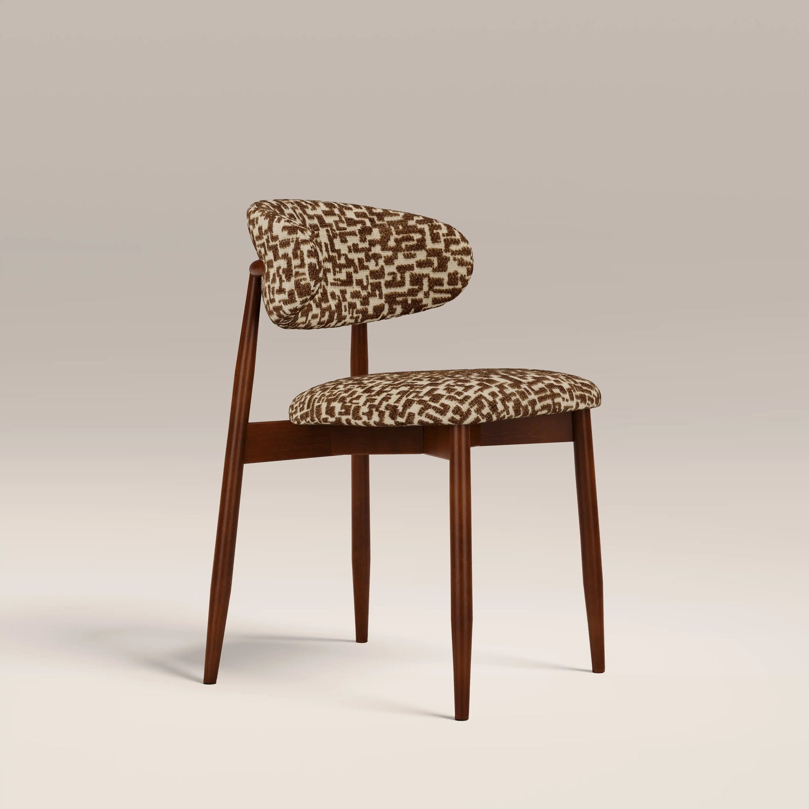Halston Wooden Dining Chair | Ochre Maze Patterned Fabric & Walnut