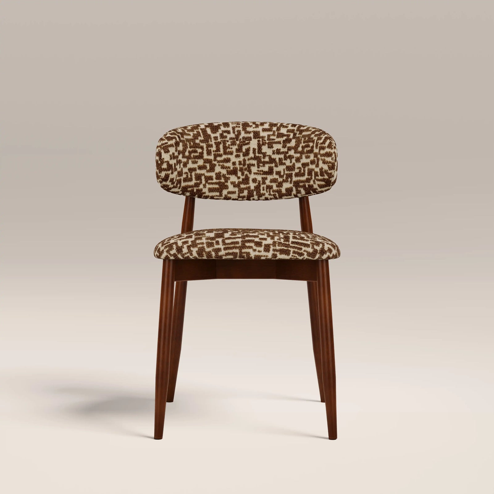 Halston Wooden Dining Chair | Ochre Maze Patterned Fabric & Walnut