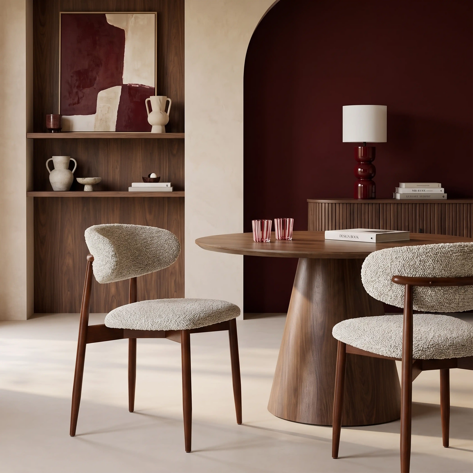 Halston Dining Chair | Speckled Stone Sustainable Boucle & Walnut