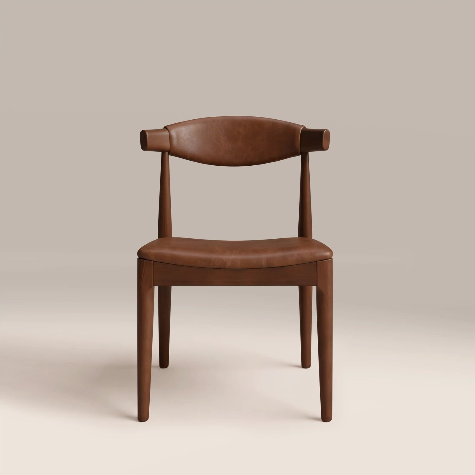 Marton Wooden Dining Chair | Vintage Tan Faux Leather & Walnut