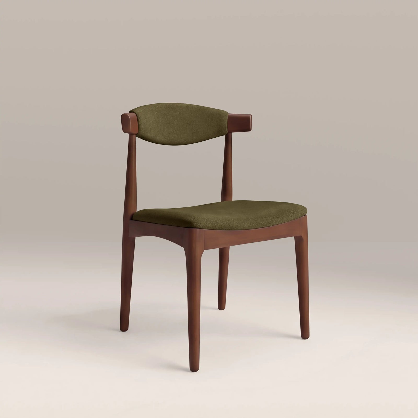 Marton Wooden Dining Chair | Moss Green Sustainable Mohair Velvet & Walnut