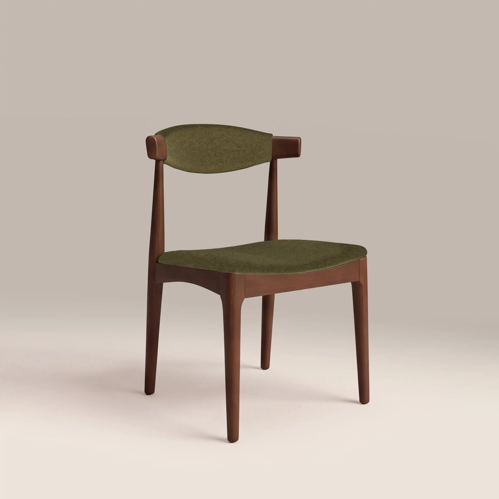 Marton Wooden Dining Chair | Moss Green Sustainable Mohair Velvet & Walnut