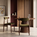 Marton Wooden Dining Chair | Moss Green Sustainable Mohair Velvet & Walnut