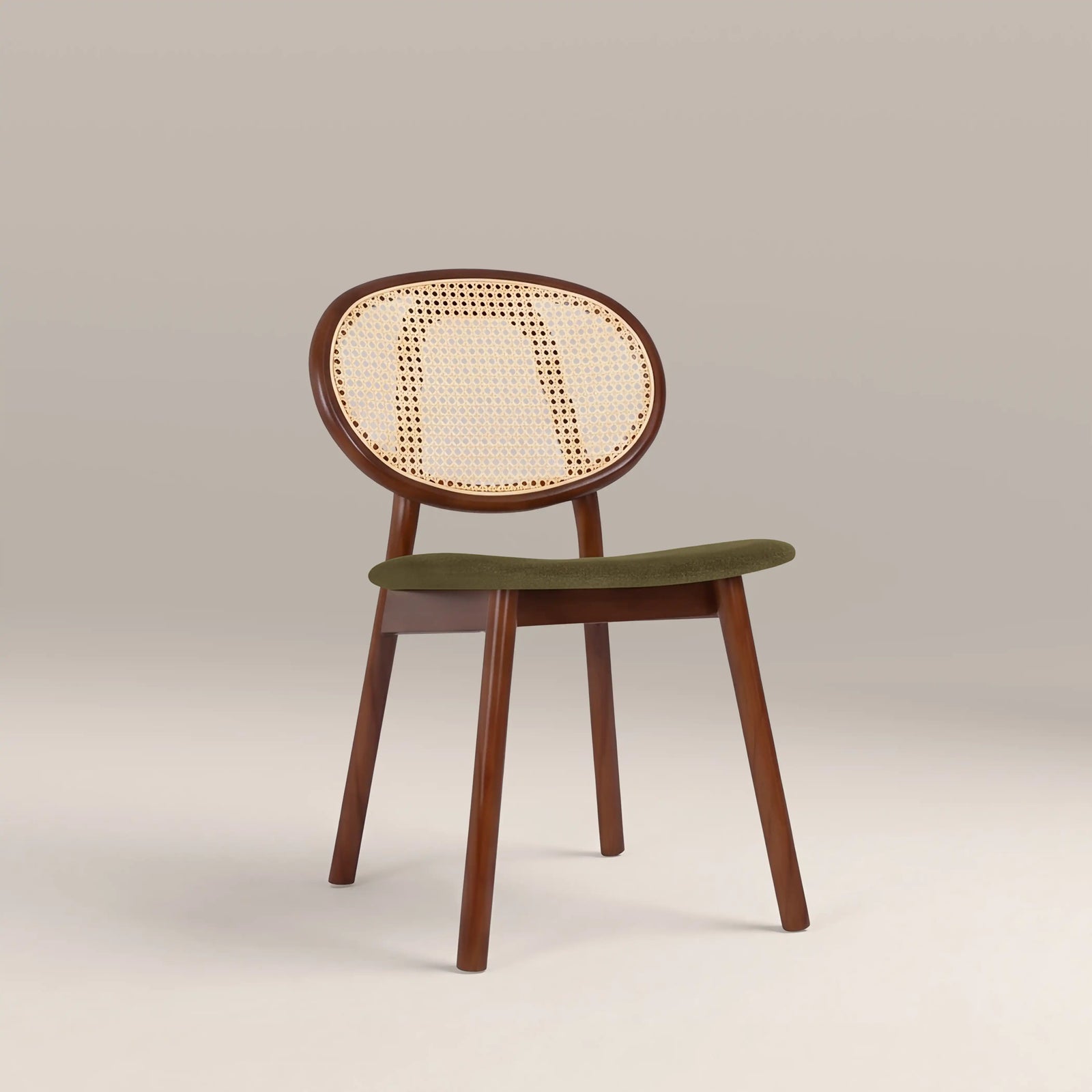Willow Wooden Dining Chair | Moss Green Sustainable Mohair Velvet & Walnut