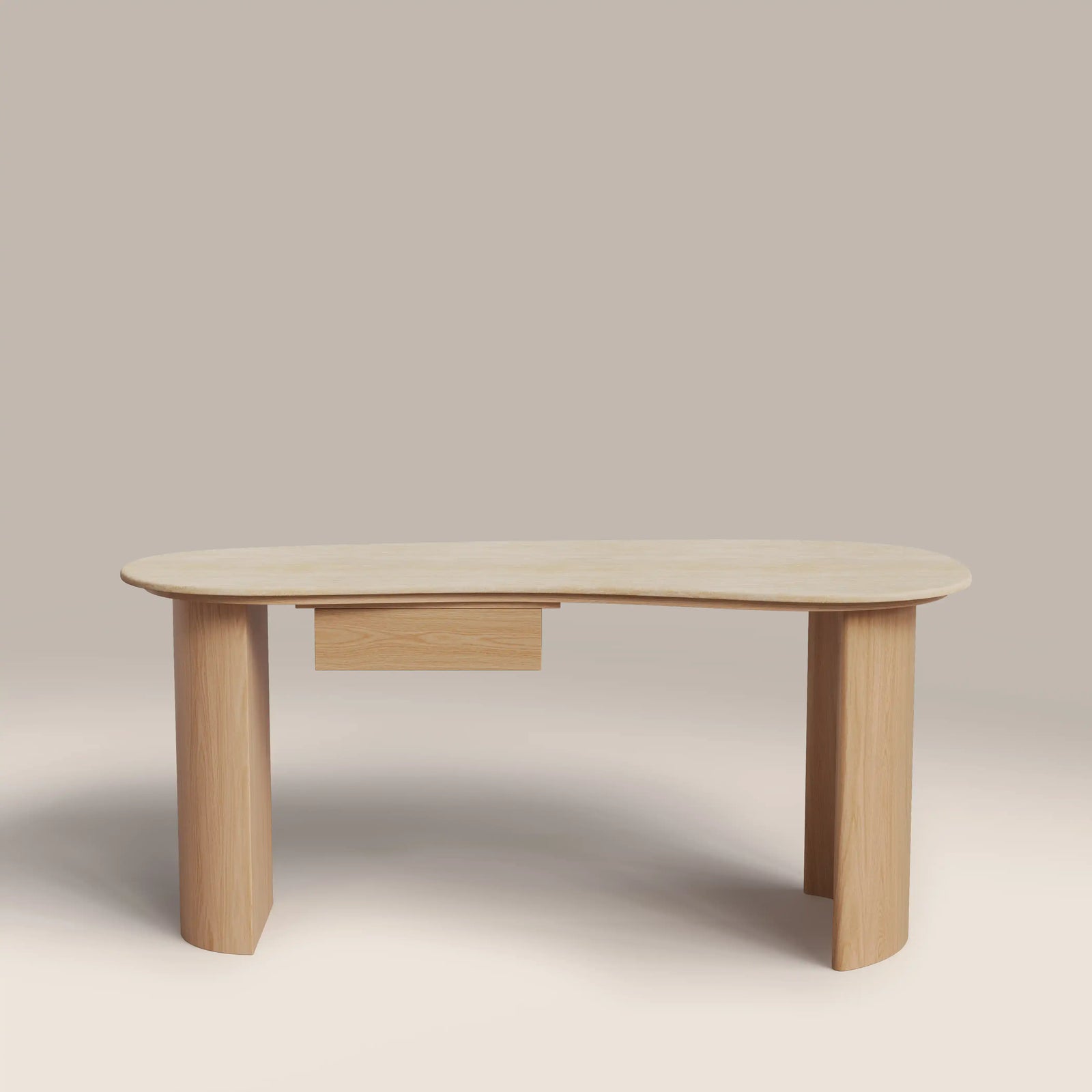 Lois 1 Drawer Desk | Natural Travertine Effect Stone & Oak