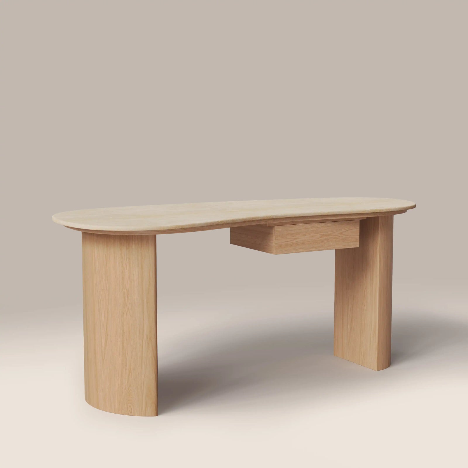 Lois 1 Drawer Desk | Natural Travertine Effect Stone & Oak